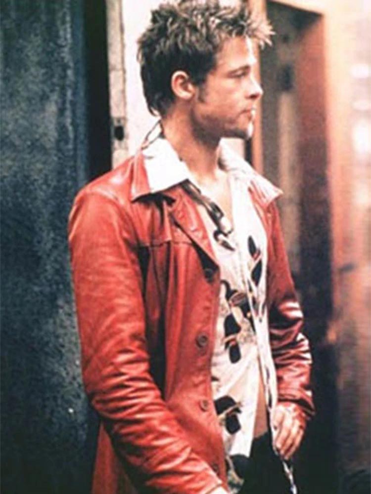 Brad Pitt Fight Club Red Leather Jacket