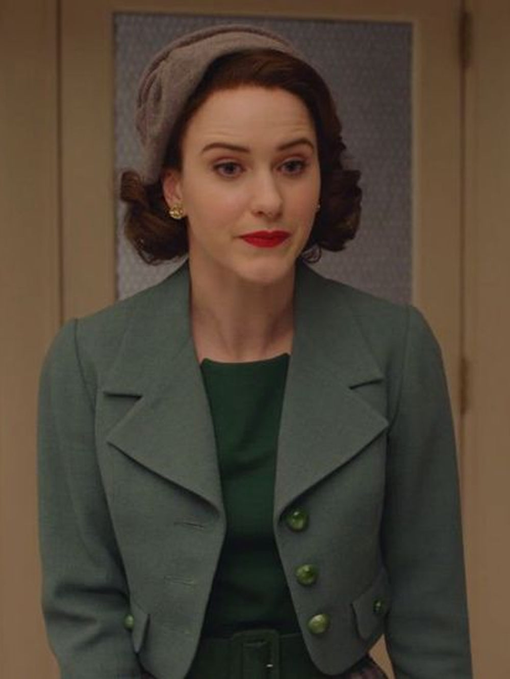 Rachel Brosnahan The Marvelous Mrs. Maisel Green Cropped Jacket