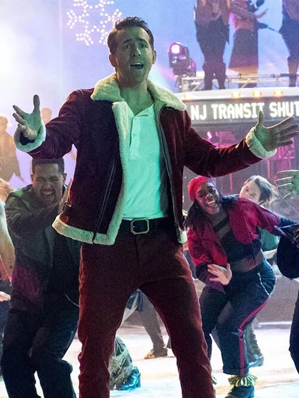 Ryan Reynolds Spirited Red Shearling Leather Jacket