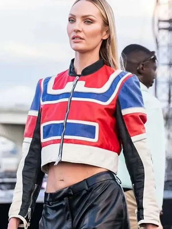 Candice Swanepoel Cropped Multicolor Leather Jacket