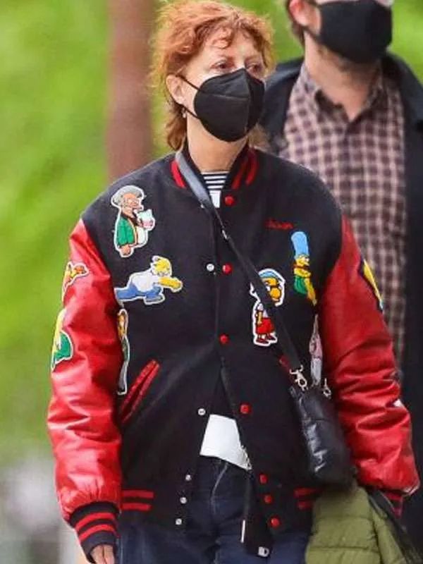 Susan Sarandon Black and Red Simpsons Varsity Bomber Jacket