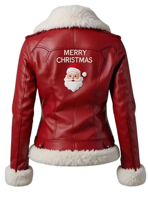 Women Christmas Shearling Red Leather Jacket