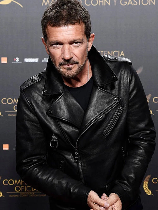 Antonio Banderas Black Biker Leather Jacket