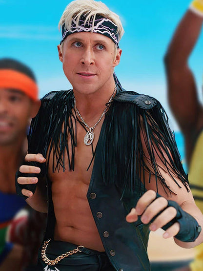 Barbie 2023 Ryan Gosling Black Fringe Leather Vest