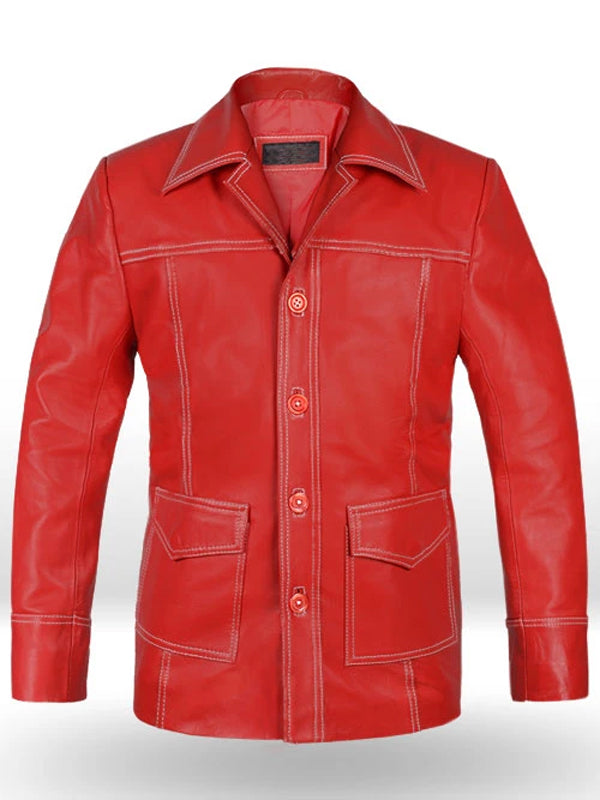Brad Pitt Fight Club Red Leather Jacket
