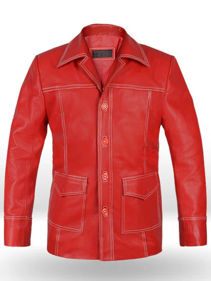 Brad Pitt Fight Club Red Leather Jacket
