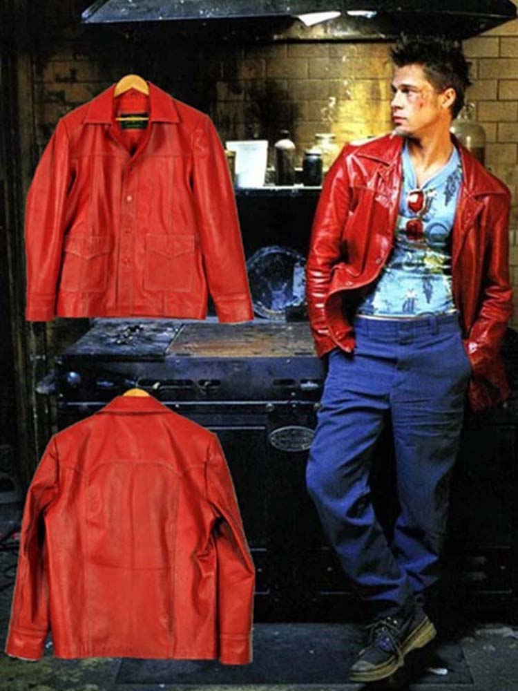 Brad Pitt Fight Club Red Leather Jacket