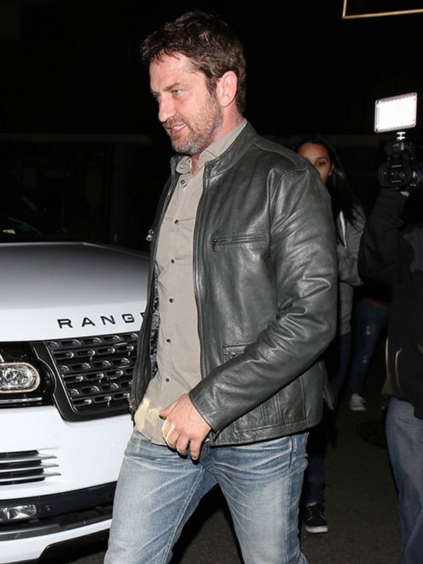 Gerard Butler Black Leather Jacket