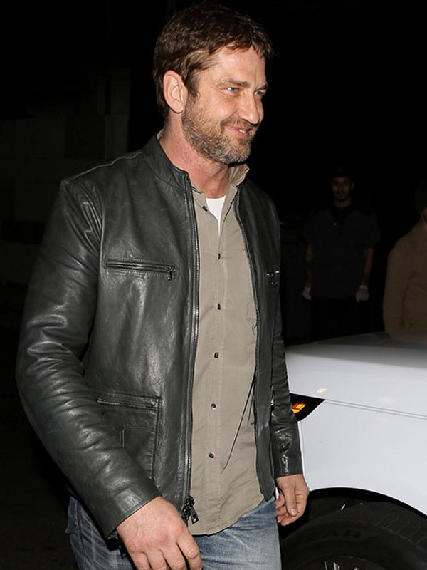 Gerard Butler Black Leather Jacket