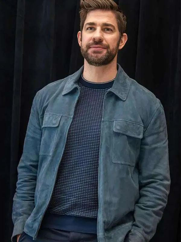 John Krasinski Blue Suede Leather Jacket