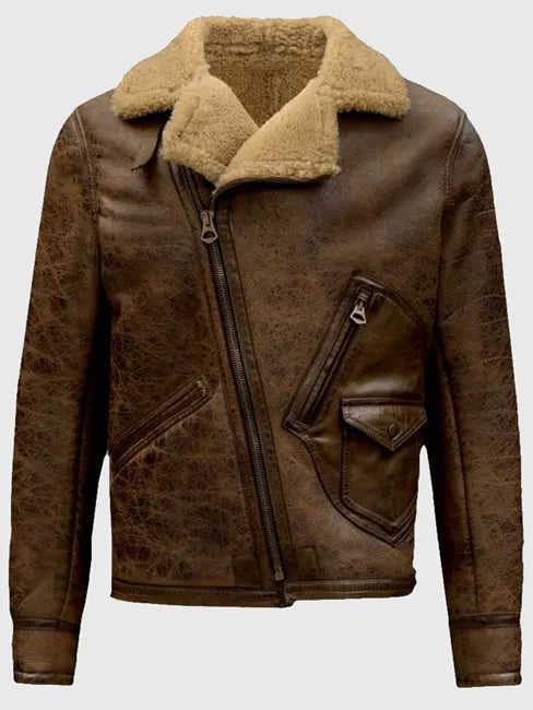 Jones B-3 Brown Shearling Distressed Leather Aviator Jacket