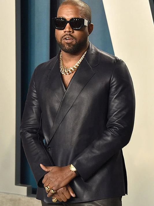 Kanye West Kimono Wrap Black Leather Blazer