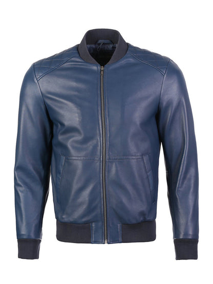 Men's Bayoux Moda Blue Bomber Leather Jacket