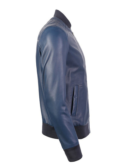 Men's Bayoux Moda Blue Bomber Leather Jacket