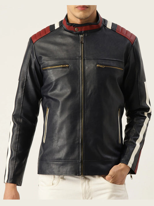 Mens's Retro Black Biker Leather Jacket