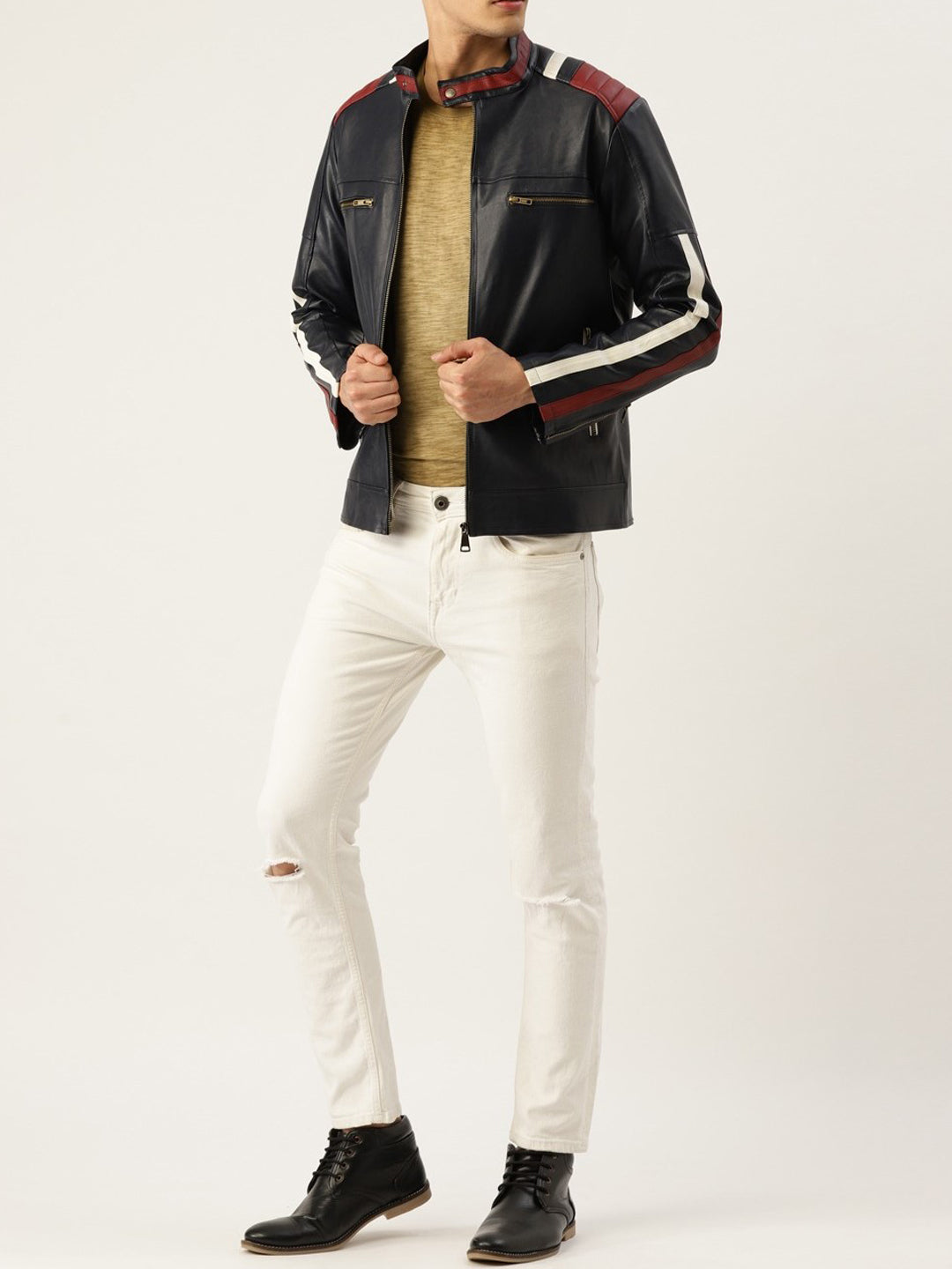 Mens's Retro Black Biker Leather Jacket