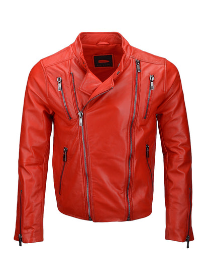 Red Boda Zipper Biker Leather Jacket