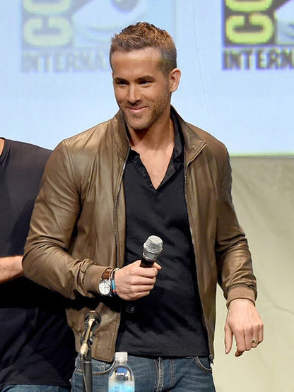 Ryan Reynolds Comic Con Leather Bomber Jacket