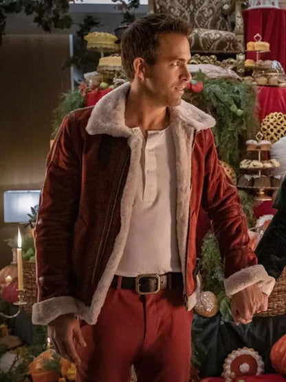 Ryan Reynolds Spirited Red Shearling Leather Jacket