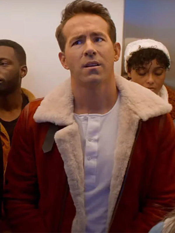 Ryan Reynolds Spirited Red Shearling Leather Jacket