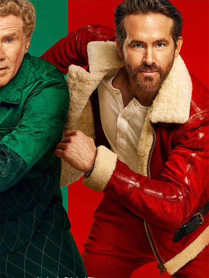 Ryan Reynolds Spirited Red Shearling Leather Jacket