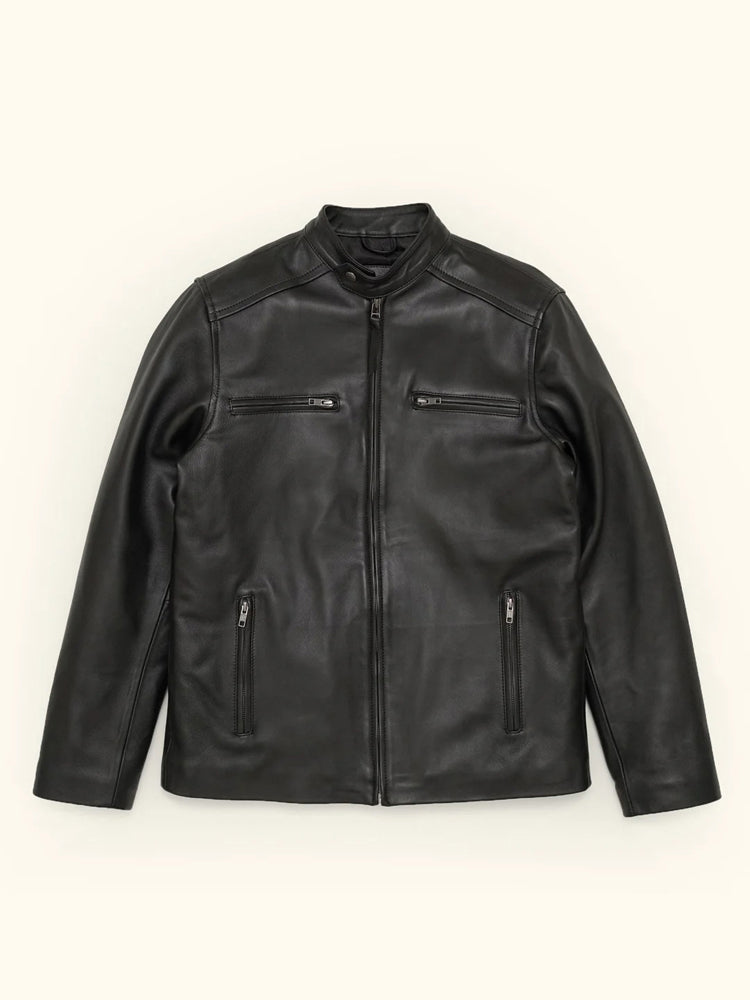Thompson Black Biker Leather Moto Jacket