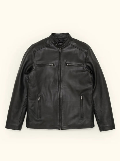 Thompson Black Biker Leather Moto Jacket