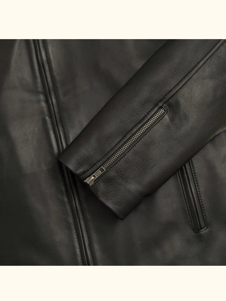 Thompson Black Biker Leather Moto Jacket