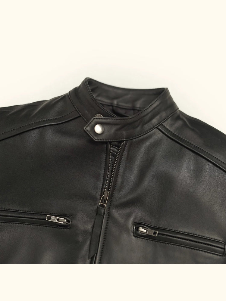 Thompson Black Biker Leather Moto Jacket