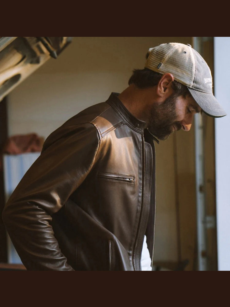 Thompson Brown Biker Leather Moto Jacket