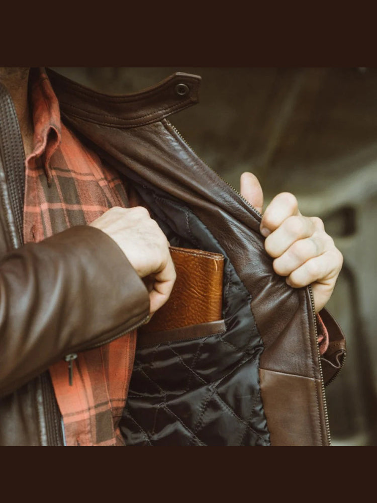 Thompson Brown Biker Leather Moto Jacket