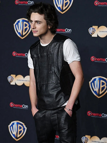 Timothee Chalamet CinemaCon Black Leather Vest