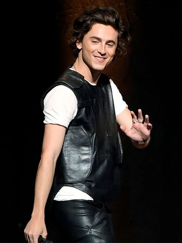 Timothee Chalamet CinemaCon Black Leather Vest
