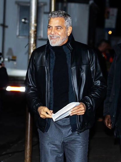 Wolfs 2024 George Clooney Black Leather Jacket