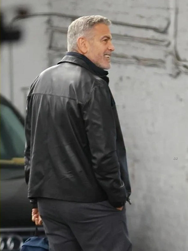 Wolfs 2024 George Clooney Black Leather Jacket