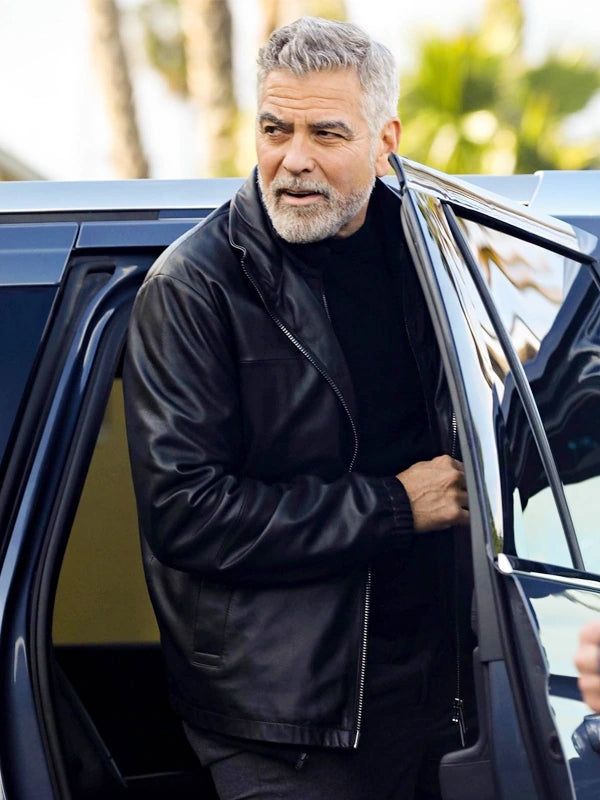 Wolfs 2024 George Clooney Black Leather Jacket