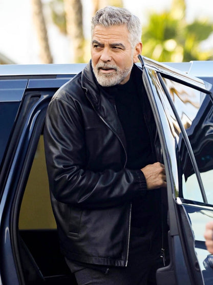 Wolfs 2024 George Clooney Black Leather Jacket