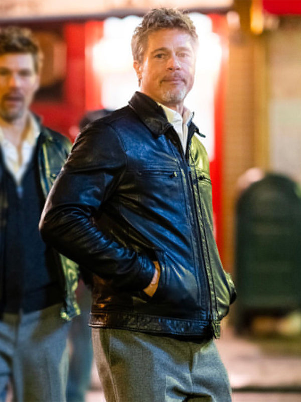 Wolfs Brad Pitt Black Leather Jacket