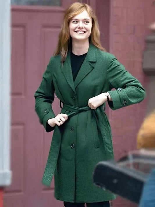 A Complete Unknown Elle Fanning Green Wool Coat