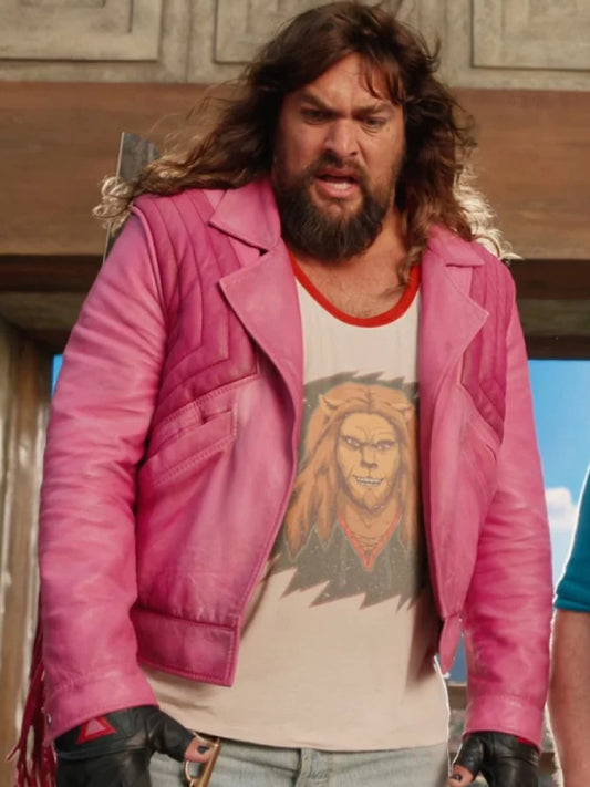 A Minecraft Movie 2025 Jason Momoa Pink Leather Jacket