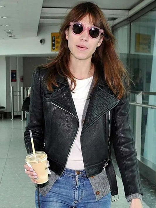 Alexa Chung Black Biker Leather Jacket