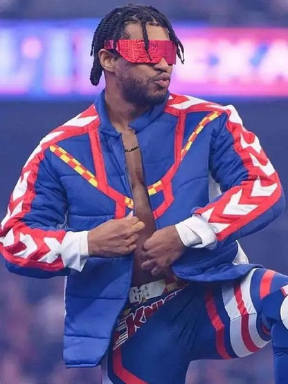 All In Texas 2025 Wrestler Kevin Knight Blue Jacket