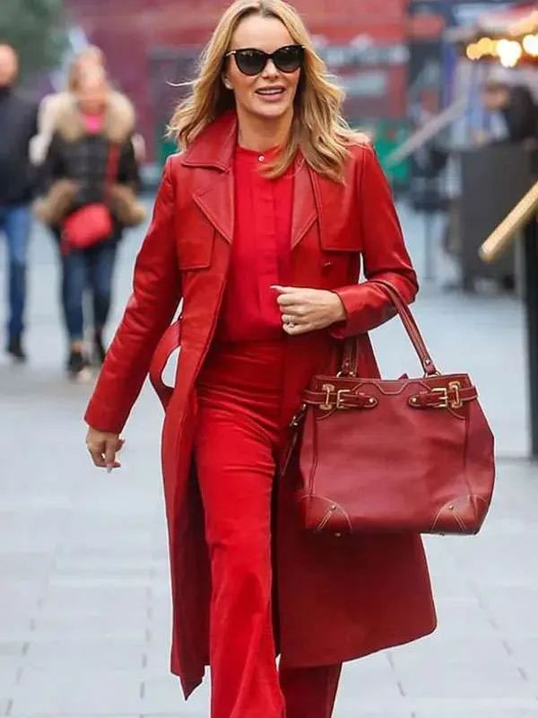 Amanda Holden London Street Style Red Leather Coat