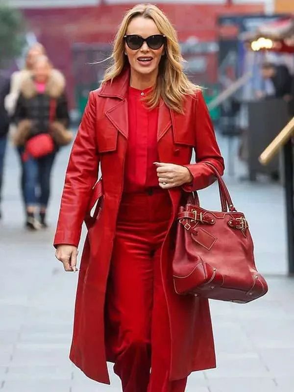 Amanda Holden London Street Style Red Leather Coat