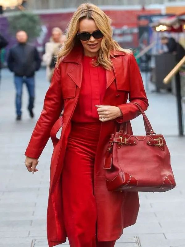 Amanda Holden London Street Style Red Leather Coat