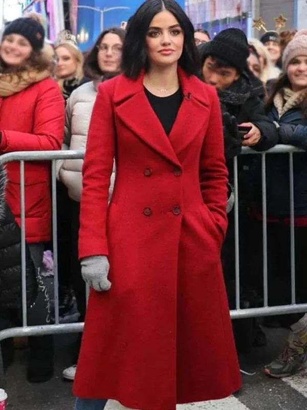 American Singer Lucy Hale Red Christmas Coat