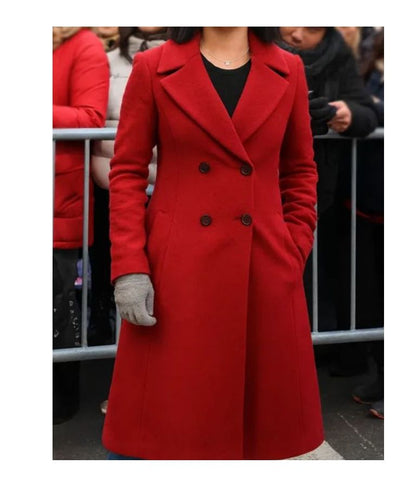 American Singer Lucy Hale Red Christmas Coat