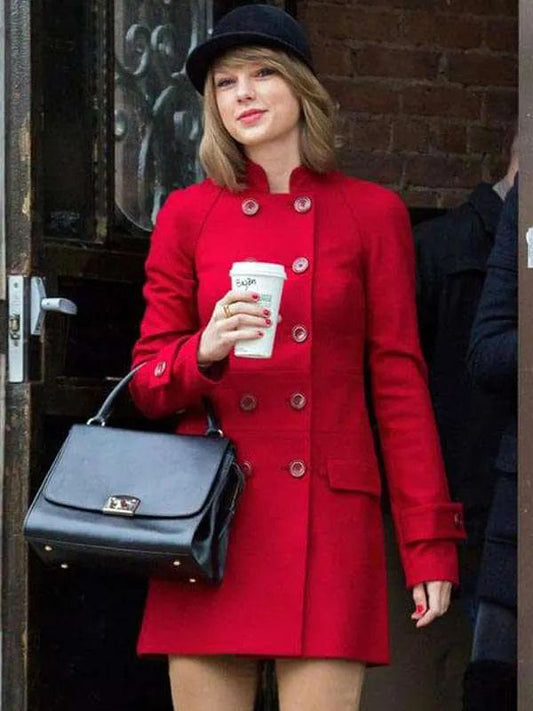 American Singer Taylor Swift Red Peacoat