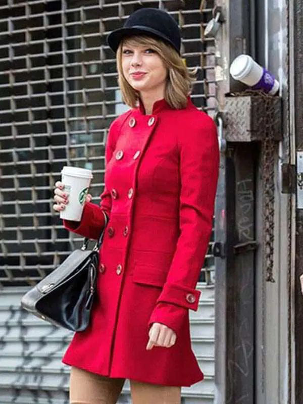American Singer Taylor Swift Red Peacoat
