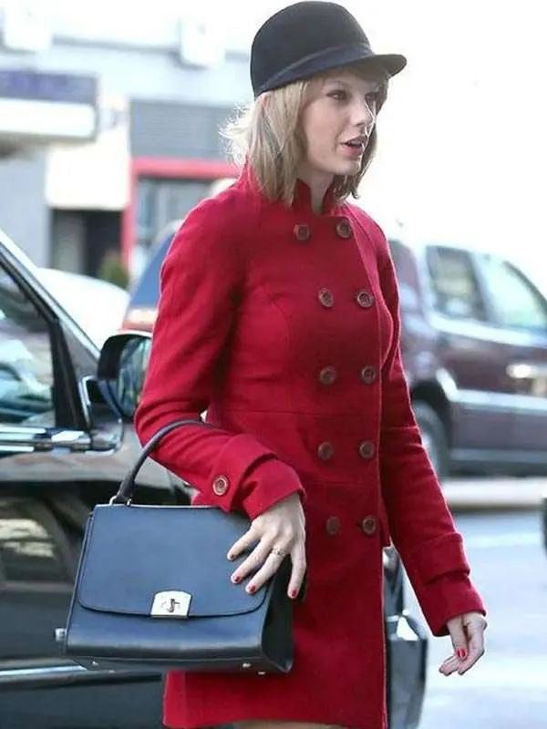 American Singer Taylor Swift Red Peacoat